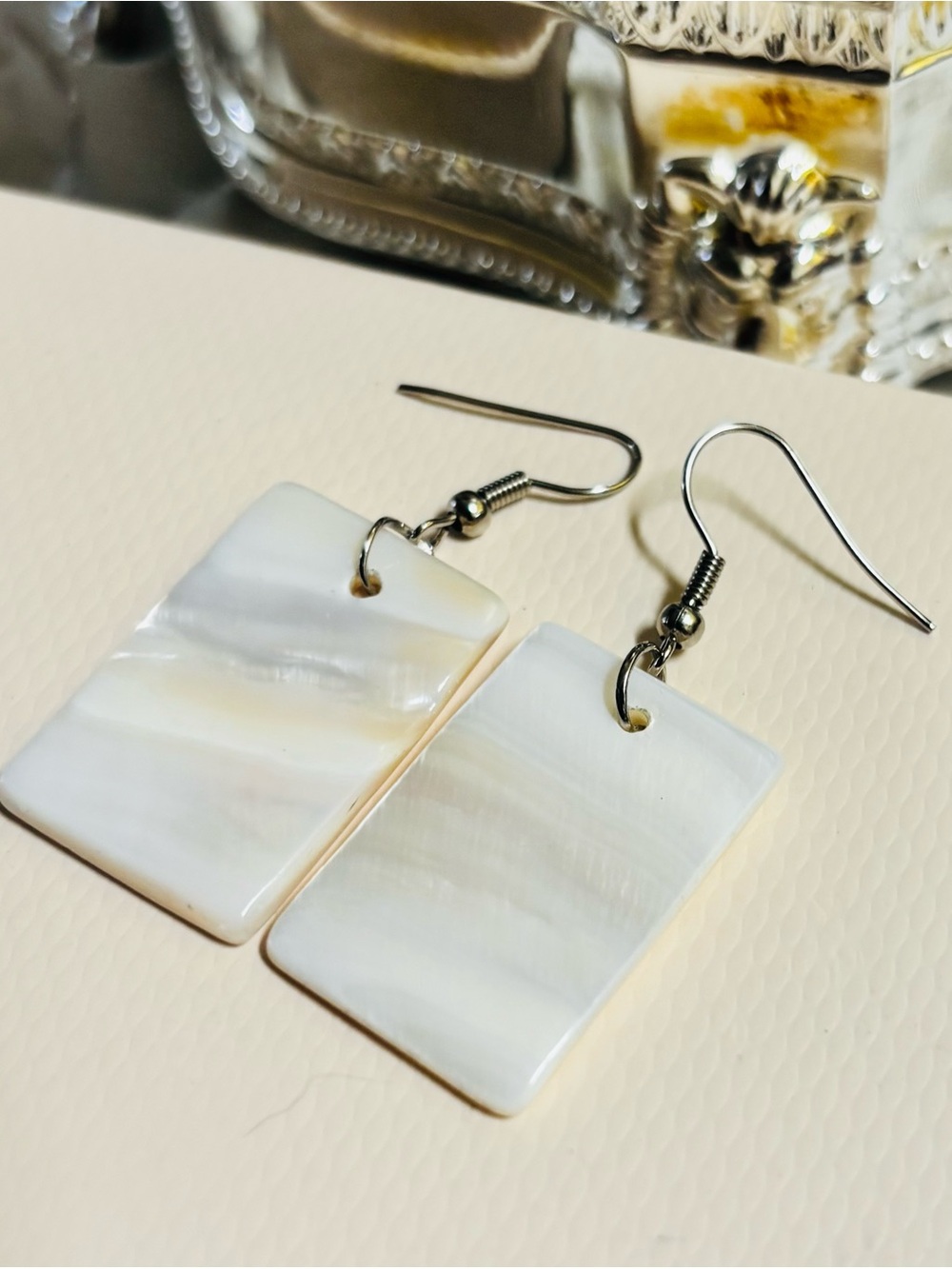 White Shell Mother of Pearl Rectangle Drop Earrings